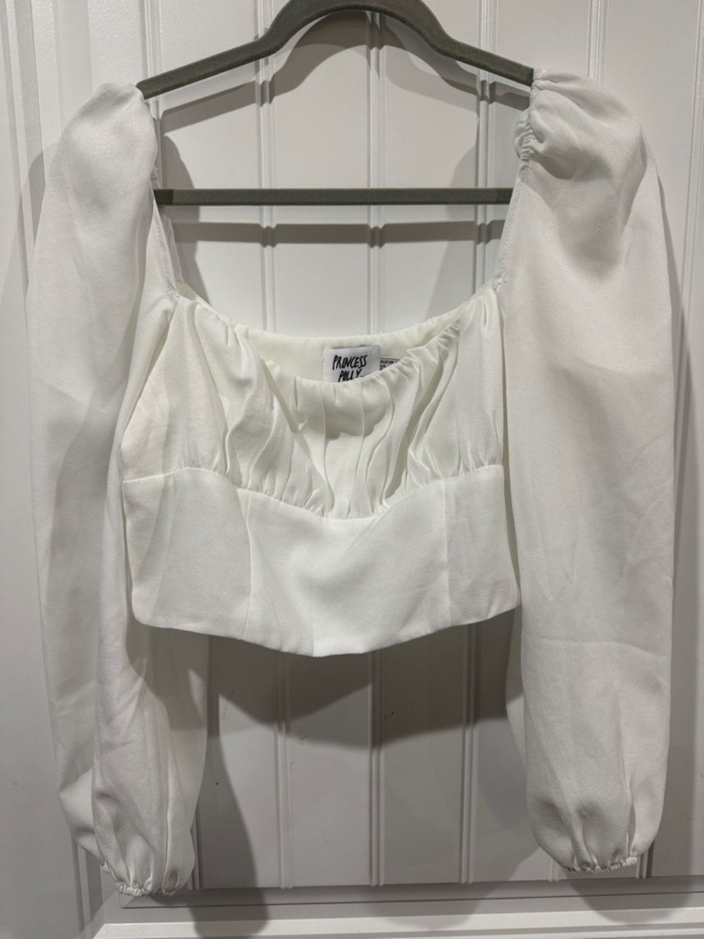 Princess Polly White Square-Neck Puff Sleeve Crop Top - Picture 2 of 3